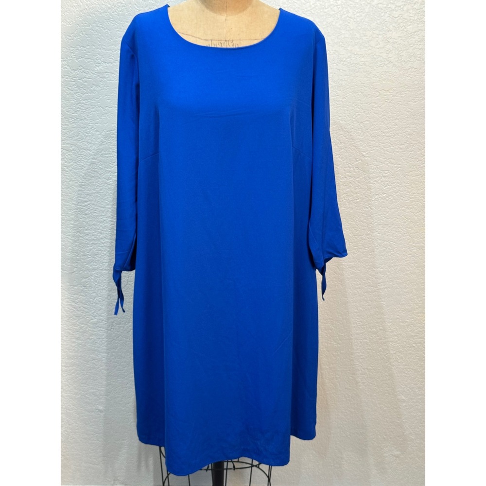 CeCe 16W Royal Blue A Line Dress‎ Tie 3/4 Sleeve Shift Knee Length Womens NWT